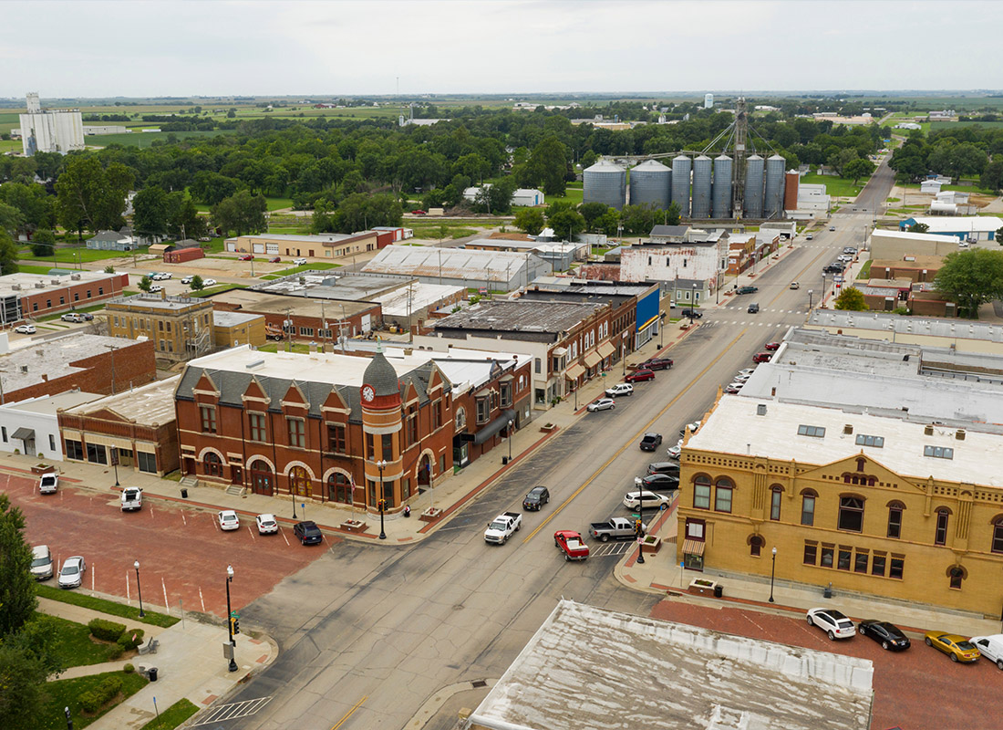 Junction City, KS - Aerial View of Main Street Intersection in Small Town Hiawatha, Kansas